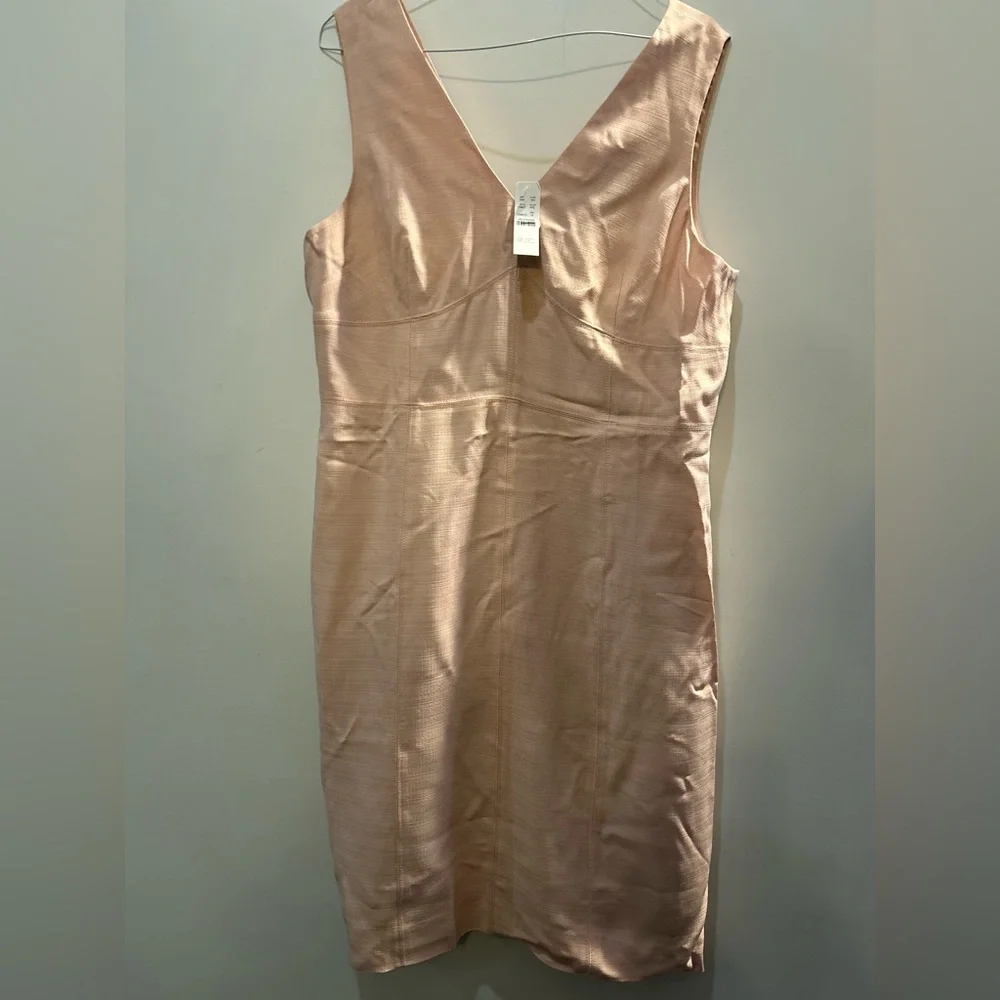 J. Crew Seamed Sheath Dress Pale Pink Pencil Fit | V-Neck | Sz. 16 | NEW $248 - Picture 2 of 7